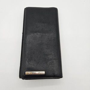 💯 Authentic Cartier Long Wallet Santos Black Silver Gold Leather